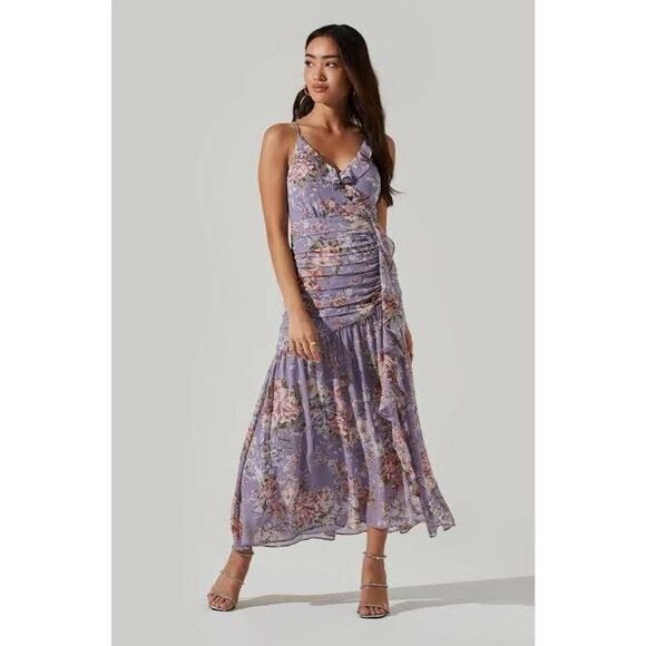Free People ASTR The Label Kiana Floral Ruched Midi Dress - Picture 1 of 9